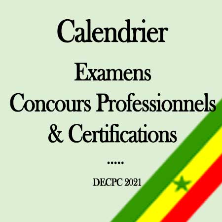 Calendrier des Examens Concours Professionnels et Certifications - DECPC 2021